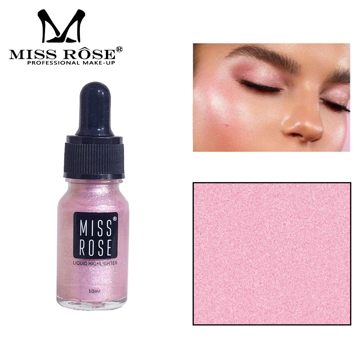 1 Piece Miss Rose High Beam Liquid Highlighter – Radiance in Every Drop! 10ml - Golden
