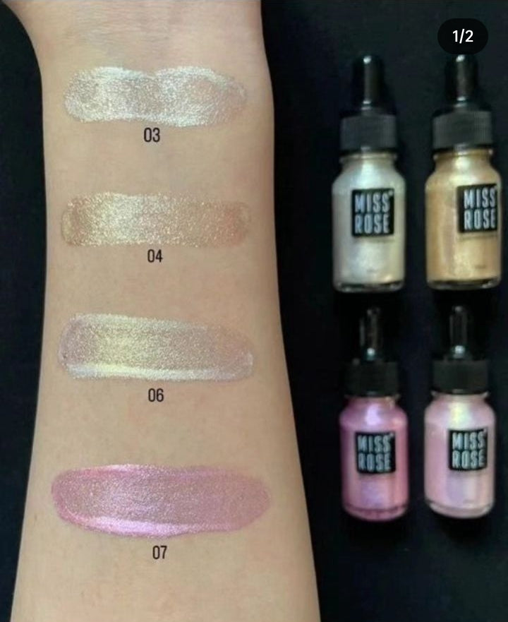 1 Piece Miss Rose High Beam Liquid Highlighter – Radiance in Every Drop! 10ml - Golden